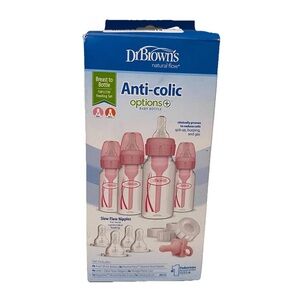 Dr. Brown’s Anti-colic Options+ Baby Bottle Set 4oz Pink BPA-Free Slow Flow
